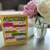 Em-and-friends-menopause-questions-card next to a vase of white and pink peonies