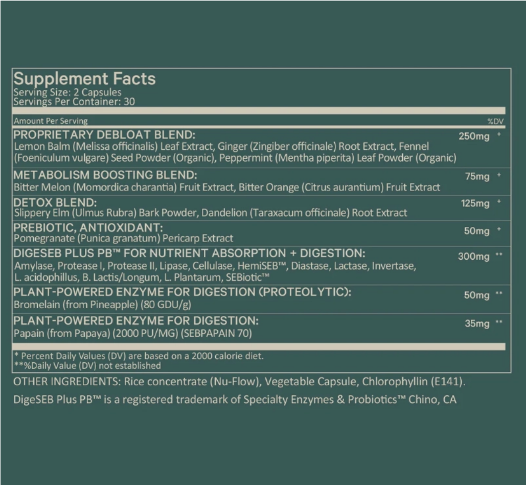 Supplement facts for juna capsules